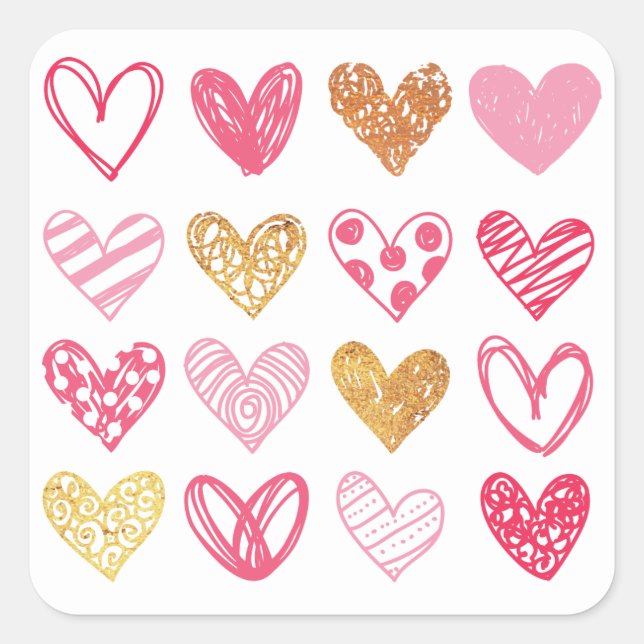 Hand Drawn Heart Pattern ID470 Square Sticker (Front)