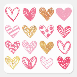 Hand Drawn Heart Pattern ID470 Square Sticker