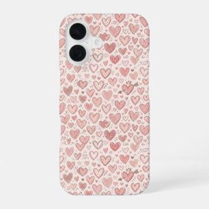 Hand-Drawn Heart Pattern iPhone 16 Case