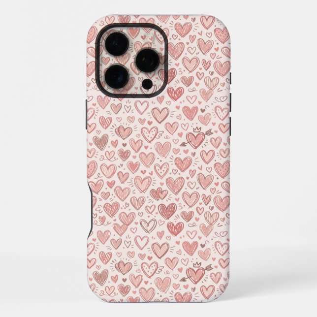 Hand-Drawn Heart Pattern iPhone Case (Back)
