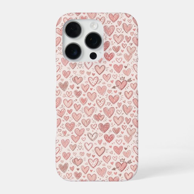 Hand-Drawn Heart Pattern iPhone Case (Back)