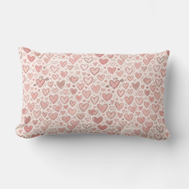 Hand-Drawn Heart Pattern Lumbar Cushion (Front)