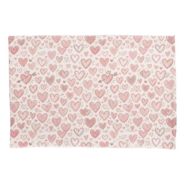 Hand-Drawn Heart Pattern Pillowcase (Front-Left)