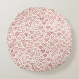 Hand-Drawn Heart Pattern Round Cushion