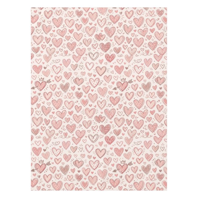 Hand-Drawn Heart Pattern Tablecloth (Front)