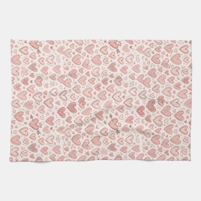 Hand-Drawn Heart Pattern Tea Towel (Horizontal)