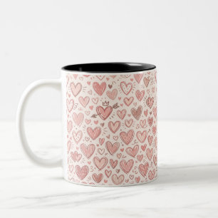 Hand-Drawn Heart Pattern Two-Tone Coffee Mug