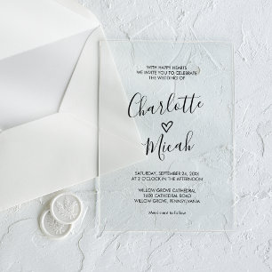 Hand Drawn Heart Romantic Modern Simple Wedding Acrylic Invitations