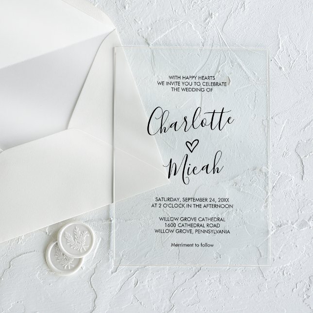 Hand Drawn Heart Romantic Modern Simple Wedding Acrylic Invitations (Hand Drawn Heart Romantic Modern Simple Wedding Acrylic Invitations)