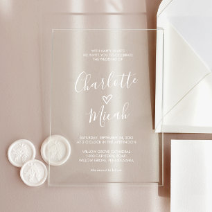 Hand Drawn Heart Romantic White Simple Wedding Acrylic Invitations