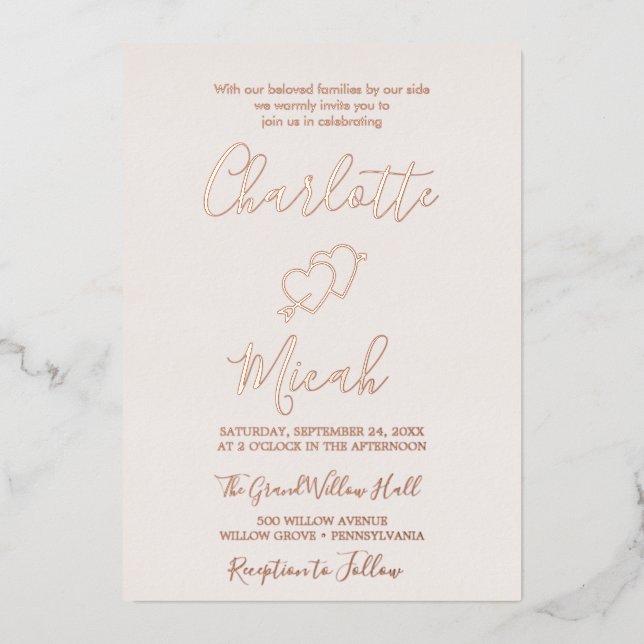 Hand-Drawn Heart | Rose Gold Foil Text Blush  (Front)