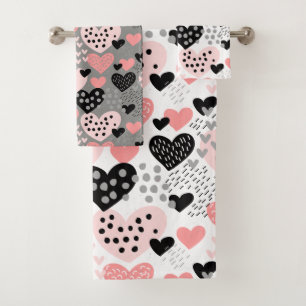 Hand Drawn Hearts and Dots Pattern ID471 Bath Towel Set