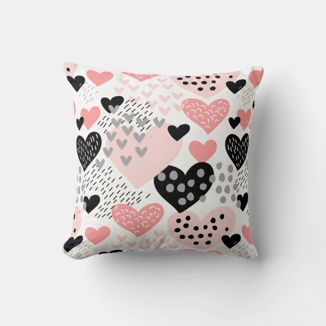 Hand Drawn Hearts and Dots Pattern ID471 Cushion (Front)