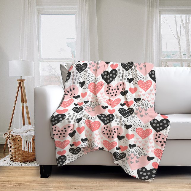 Hand Drawn Hearts and Dots Pattern ID471 Fleece Blanket (Creator Uploaded)