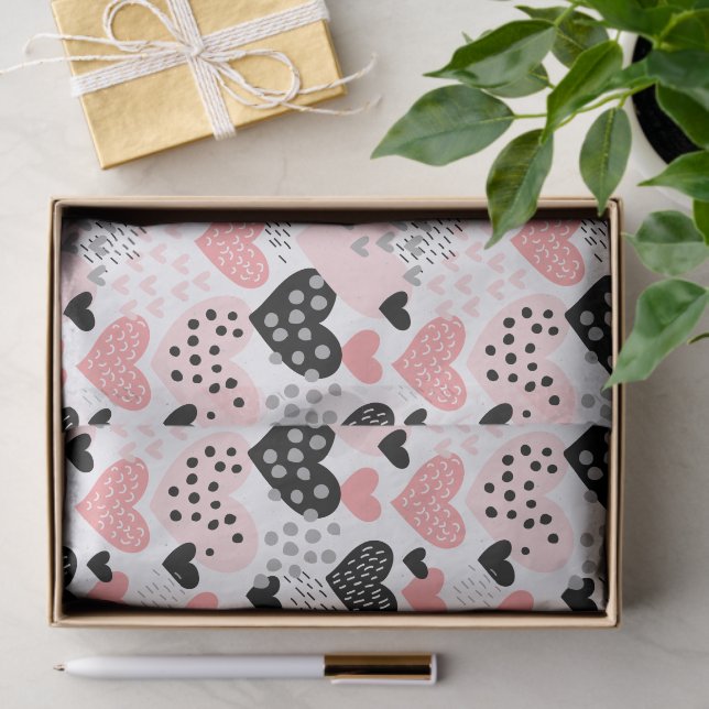 Hand Drawn Hearts and Dots Pattern ID471 Tissue Paper (Gift)