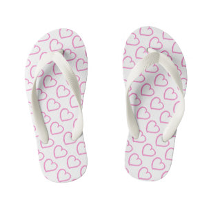 Hand drawn hearts design pink on white kid's thongs