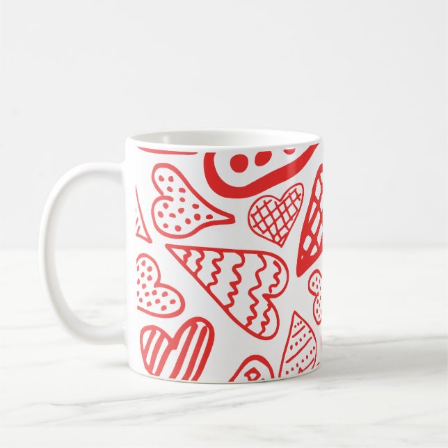 "Hand-Drawn Hearts Design | Whimsical and Romantic Coffee Mug (Left)