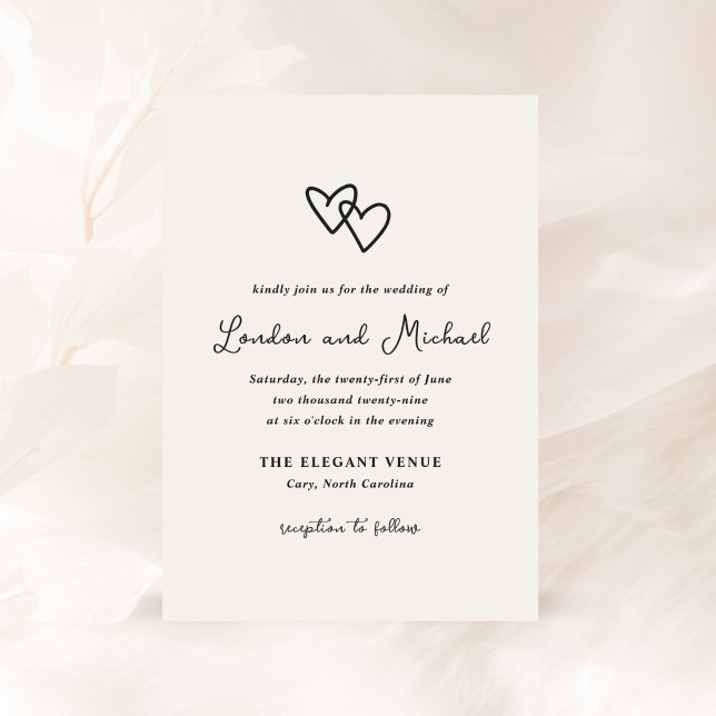 Hand Drawn Hearts Doodle Modern Wedding Invitation (Creator Uploaded)