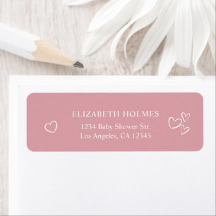 Hand-Drawn Hearts Dusty Pink Baby Shower Address Return Address Label