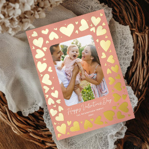 Hand drawn Hearts Frame Valentines Day Photo Foil Holiday Card