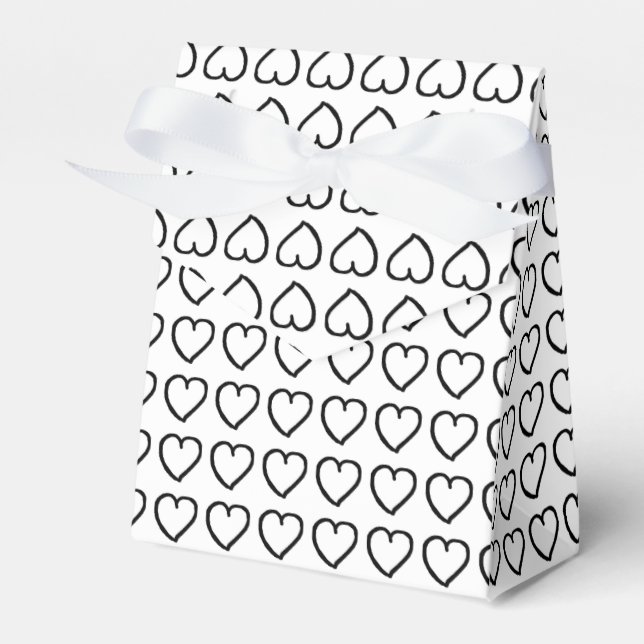 Hand drawn hearts pattern black on white favour box (Front Side)
