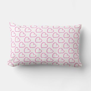 Hand drawn hearts pattern pink on white lumbar cushion