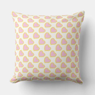 Hand drawn hearts pattern pink yellow on white cushion