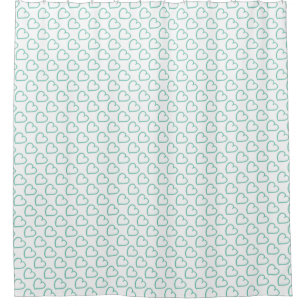 Hand drawn hearts pattern turquoise blue on white shower curtain