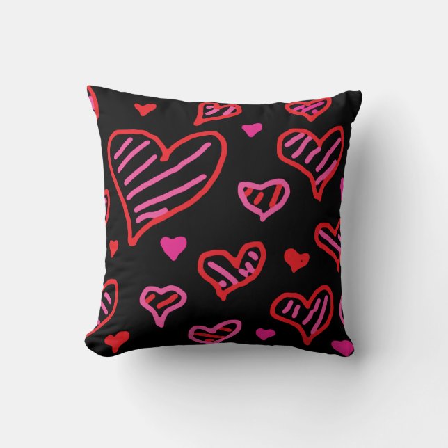 Hand Drawn Hearts Pillow (Front)