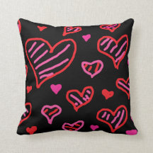 Hand Drawn Hearts Pillow