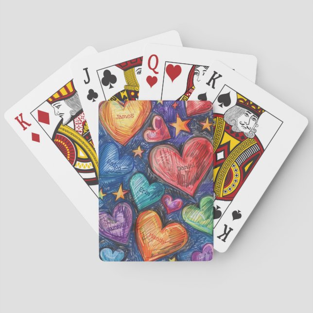 Hand Drawn Hearts & Stars Playing Cards (Back)