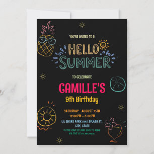 Hand drawn  Hello summer  Birthday Invitation