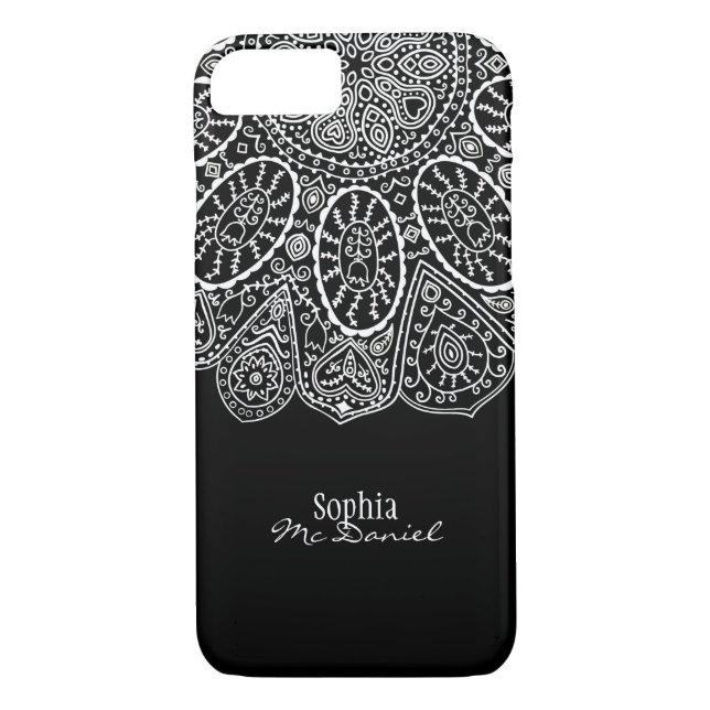 Hand Drawn Henna Circle Design Black and White Case-Mate iPhone Case (Back)