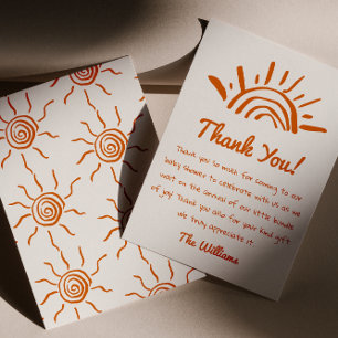 Hand Drawn Here Comes The Son Baby Shower Thank You Card