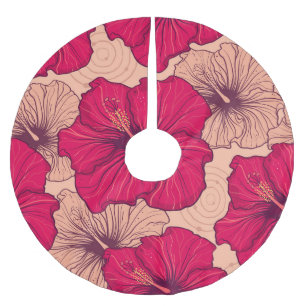 Hand Drawn Hibiscus Flowers Vintage Brushed Polyester Tree Skirt
