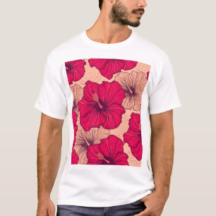Hand Drawn Hibiscus Flowers Vintage T-Shirt