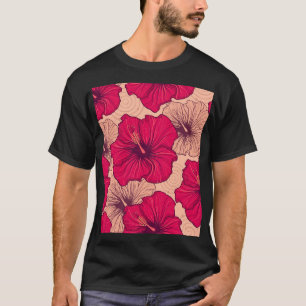Hand Drawn Hibiscus Flowers Vintage T-Shirt