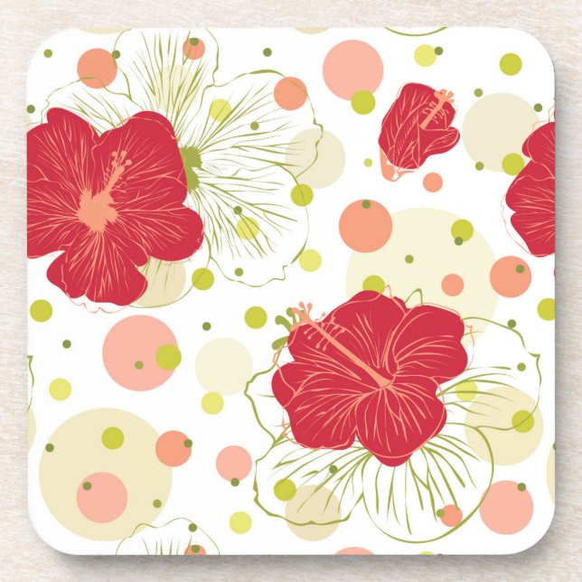 Hand Drawn Hibiscus Pattern Coaster (Front)