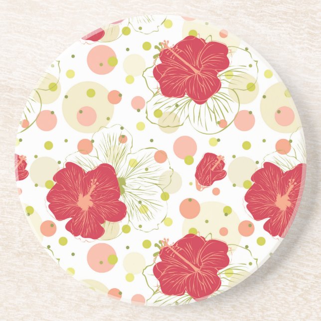 Hand Drawn Hibiscus Pattern Coaster (Front)