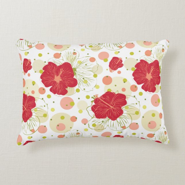 Hand Drawn Hibiscus Pattern Decorative Cushion (Front)