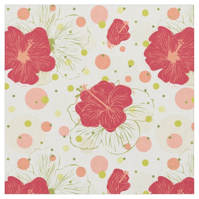 Hand Drawn Hibiscus Pattern Fabric (Close Up)