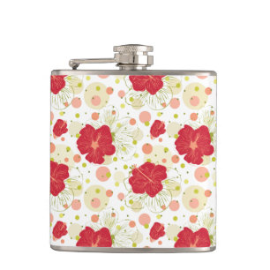 Hand Drawn Hibiscus Pattern Hip Flask