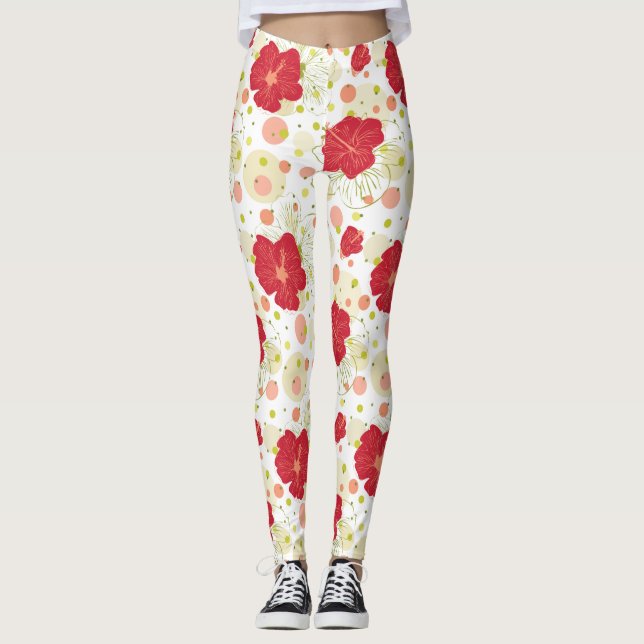 Hand Drawn Hibiscus Pattern Leggings (Front)
