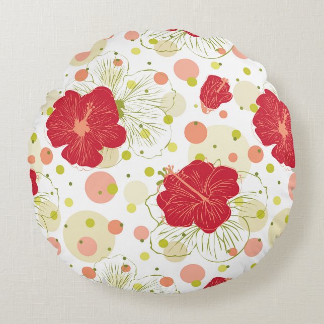 Hand Drawn Hibiscus Pattern Round Cushion (Front)