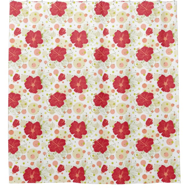 Hand Drawn Hibiscus Pattern Shower Curtain (Front)