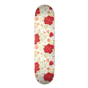 Hand Drawn Hibiscus Pattern Skateboard