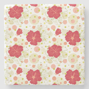 Hand Drawn Hibiscus Pattern Stone Coaster