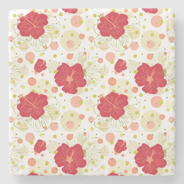 Hand Drawn Hibiscus Pattern Stone Coaster (Front)