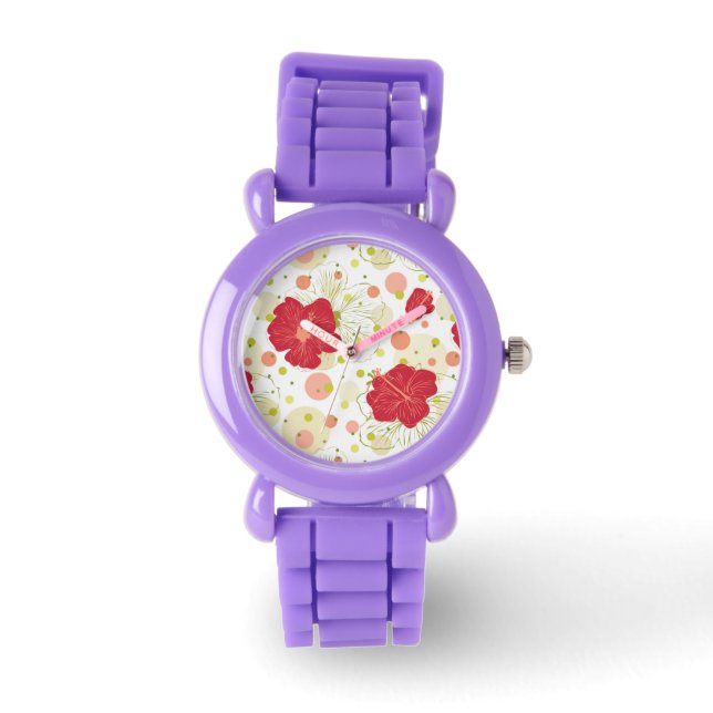 Hand Drawn Hibiscus Pattern Watch (Front)
