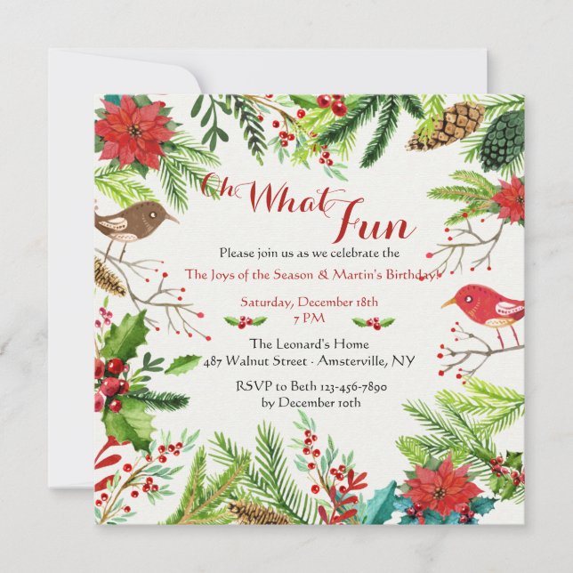 Hand Drawn Holiday Birthday Party Invitation (Front)